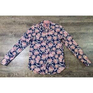CHAPS Women’s Button Up Blouse Top Floral Paisley Long Sleeve No Iron Blue Sz S